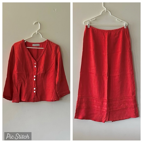 Willow Blouse Skirt Set Linen Button Blouse Small Maxi Skirt Large USA (Q4) - Picture 1 of 9
